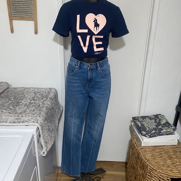 Tory Burch High Waisted Straight Leg Jeans in Blue Size 28 - Picture 8 of 9